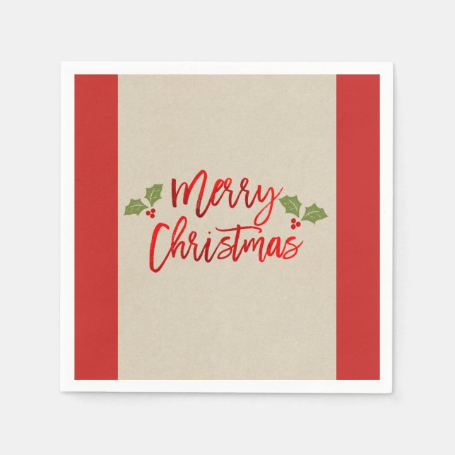 Guardanapo De Papel Feliz Natal Vermelho Falso Folha Moderno Script Kr (Frente)