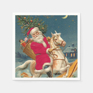 Guardanapo De Papel Feliz Natal Vintage Papai Noel em Cavalo
