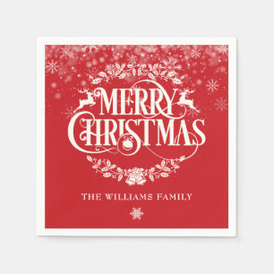 Guardanapo De Papel Feliz Natal Winter Snowflakes Nome da Família
