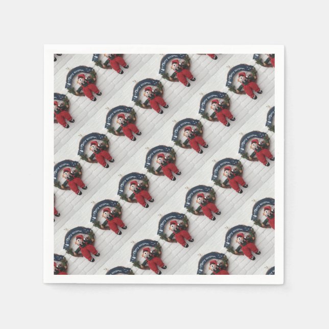 Guardanapo De Papel Feliz Natal Wreath Cute Teddy Bear Patterno (Frente)