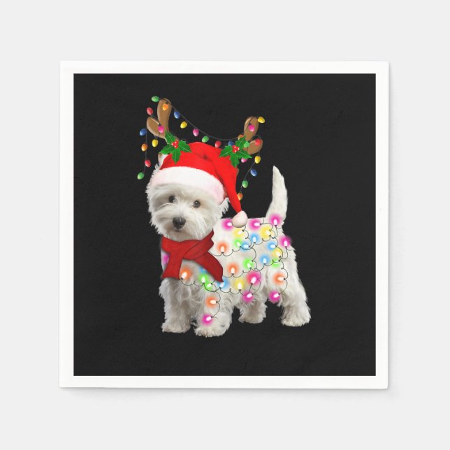 Guardanapo De Papel Feliz Natal Xmas Westie Dog Reindeer Cosplay (Frente)