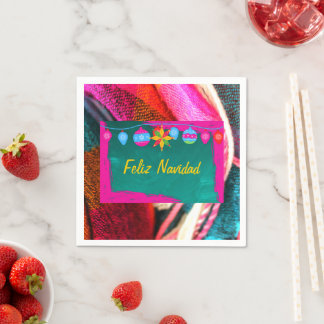 Guardanapo De Papel Feliz Navidad Fiesta Em Sarape Rosa E Verde