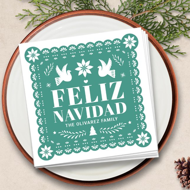 Guardanapo De Papel Feliz Navidad Papel Picado Natal (Feliz Navidad Papel Picado Christmas Napkins by Fiesta Valley Print)