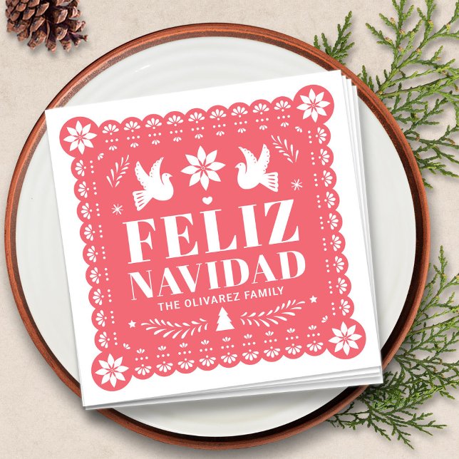 Guardanapo De Papel Feliz Navidad Papel Picado Natal (Feliz Navidad Papel Picado Christmas Napkins by Fiesta Valley Print)