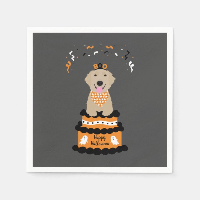 Guardanapo De Papel Feliz Ouro de Halloween Retriever Spooky Ghost Boo (Frente)