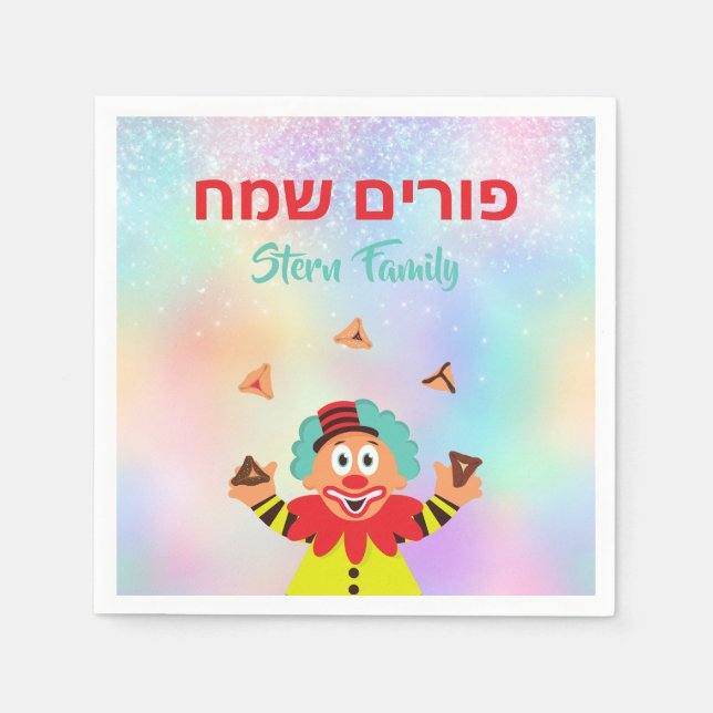 Guardanapo De Papel Feliz Palhaço de Purim Colorido Hamantash (Frente)