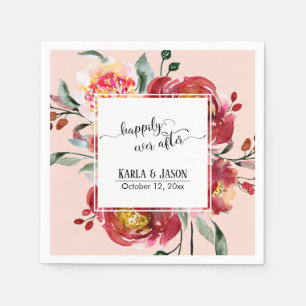 Guardanapo De Papel Feliz Para Sempre, Flores De Aquarela Vermelha, Es
