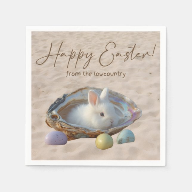Guardanapo De Papel Feliz Páscoa Lowcountry Oyster Shell e Bunny (Frente)