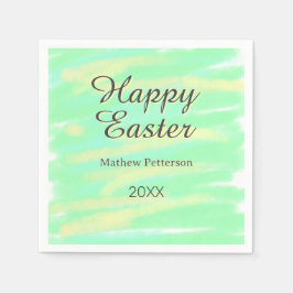 Guardanapo De Papel Feliz Páscoa verde amarelo pastel cinza nome ano 