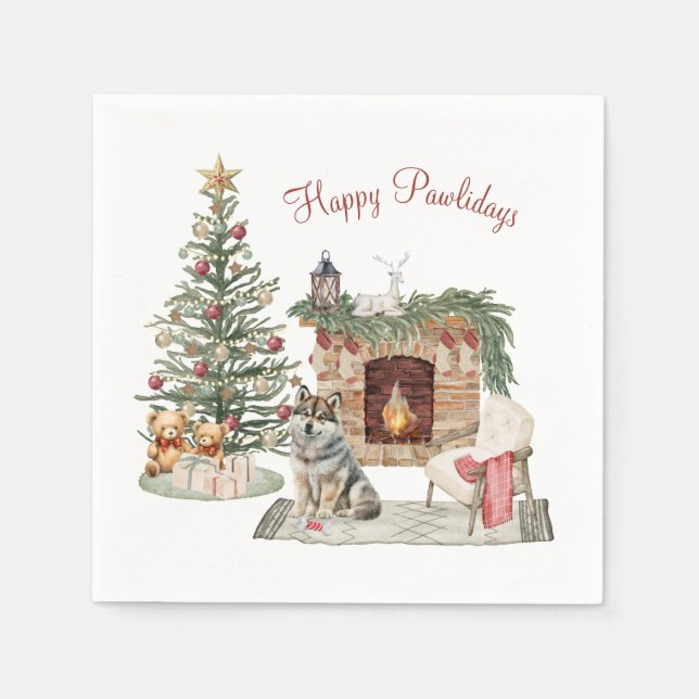 Guardanapo De Papel Feliz Pawlidays Design de Cachorro - Husky (Frente)