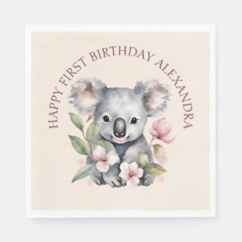 Guardanapo De Papel Feliz Primeiro Aniversário Koala Aquarela