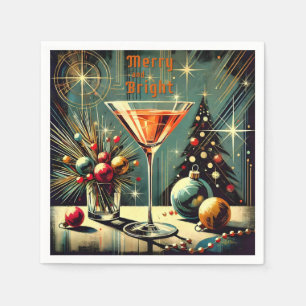 Guardanapo De Papel Feliz retrorativa e Martini de Natal brilhante