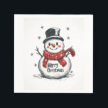 Guardanapo De Papel Feliz Snowman Christmas Napkins<br><div class="desc">Traga diversão gelada para suas comemorações de feriado com nosso Feliz Snowman Natal Napkins! Apresentando um adorável boneco de neve embrulhado num lenço vermelho aconchegante e tocado com um chapéu preto clássico, este design é cheio de alegria festiva. A alegre mensagem de "Feliz Natal" e os delicados flocos de neve...</div>