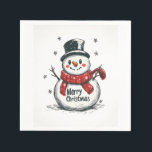 Guardanapo De Papel Feliz Snowman Christmas Napkins<br><div class="desc">Traga diversão gelada para suas comemorações de feriado com nosso Feliz Snowman Natal Napkins! Apresentando um adorável boneco de neve embrulhado num lenço vermelho aconchegante e tocado com um chapéu preto clássico, este design é cheio de alegria festiva. A alegre mensagem de "Feliz Natal" e os delicados flocos de neve...</div>
