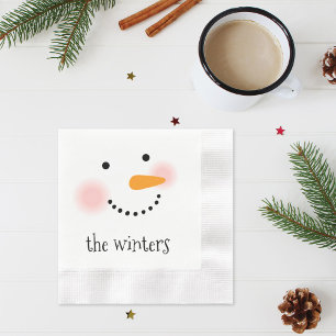 Guardanapo De Papel Feliz Snowman Face Personalizado Nome da Família