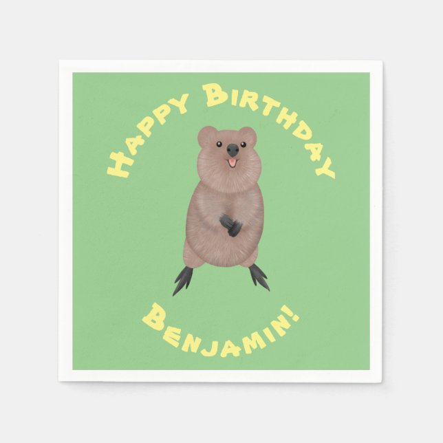 Guardanapo De Papel Feliz sorriso, design de desenho animado de quokka (Frente)