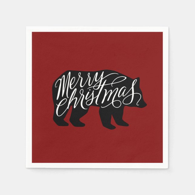 Guardanapo De Papel Feliz texto de Natal no Bear design (Frente)