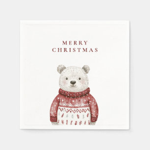Guardanapo De Papel Feliz Urso de Natal em um Suéter