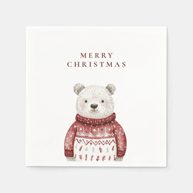 Guardanapo De Papel Feliz Urso de Natal em um Suéter (Frente)
