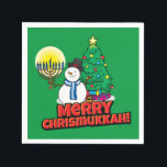 Guardanapo De Papel Feliz verde Chrismukkah com Snowman e Menorah<br><div class="desc">Adicione a nossa diversão,  Snowman,  Menorah e designs de árvores de Natal com um fundo verde à sua festa de Chrismukkah este ano.</div>