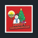 Guardanapo De Papel Feliz vermelha Chrismukkah com Snowman e Menorah<br><div class="desc">Adicione a nossa diversão,  Snowman,  Menorah e designs de árvores de Natal com um fundo vermelho à sua festa de Chrismukkah este ano.</div>