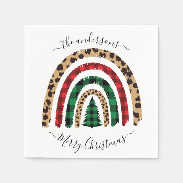 Guardanapo De Papel Feliz Xadrez de Natal e Leopard Imprima Rainbow (Frente)