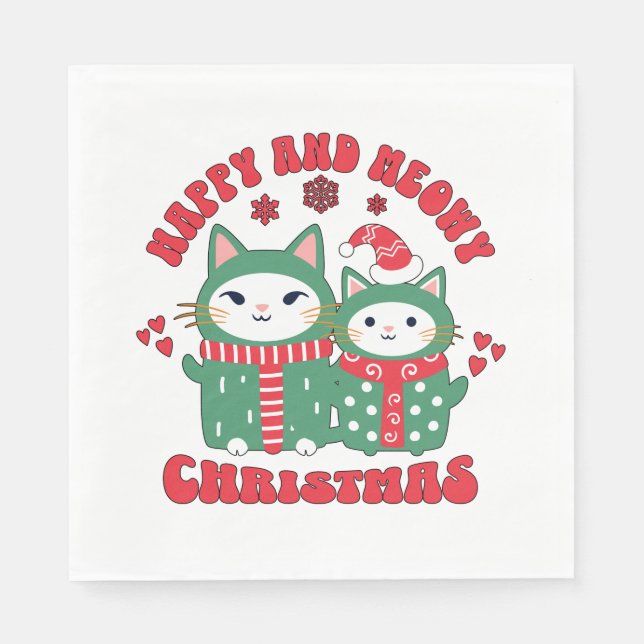 Guardanapo De Papel Felizes e Felizes Gatos de Natal (Frente)