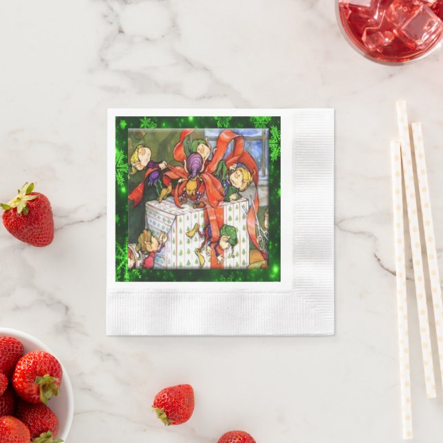 Guardanapo De Papel Felizes Elfos Enrolando Papel coquetel atual Napki (Insitu)