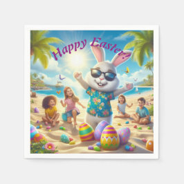 Guardanapo De Papel Felz pascoa Bunny na praia
