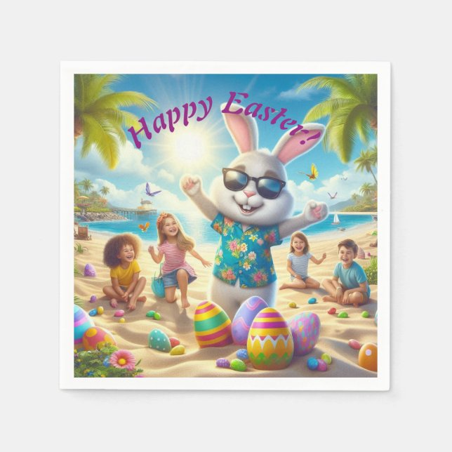 Guardanapo De Papel Felz pascoa Bunny na praia (Frente)