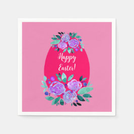 Guardanapo De Papel Felz pascoa de aquarela, ovo cor-de-rosa floral
