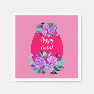 Guardanapo De Papel Felz pascoa de aquarela, ovo cor-de-rosa floral
