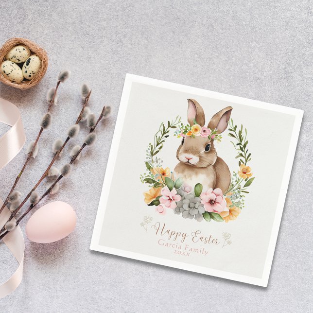 Guardanapo De Papel Felz pascoa Flores De Aquarela Flores De Papel Coe (Happy Easter Watercolor Flowers Bunny Paper Napkin
)