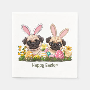 Guardanapo De Papel Felz pascoa Pug Cães Coelhinhos Ouvidos