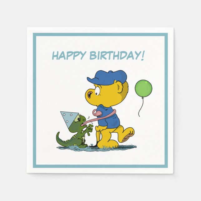 Guardanapo De Papel Ferald e o bebê Lizard Birthday (Frente)