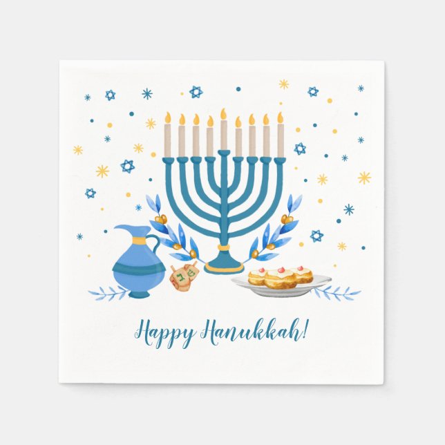 Guardanapo De Papel Feriado de Hanukkah com Aquarela (Frente)