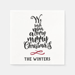 Guardanapo De Papel Feriado de Letra de Árvore de Natal Preta e Vermel