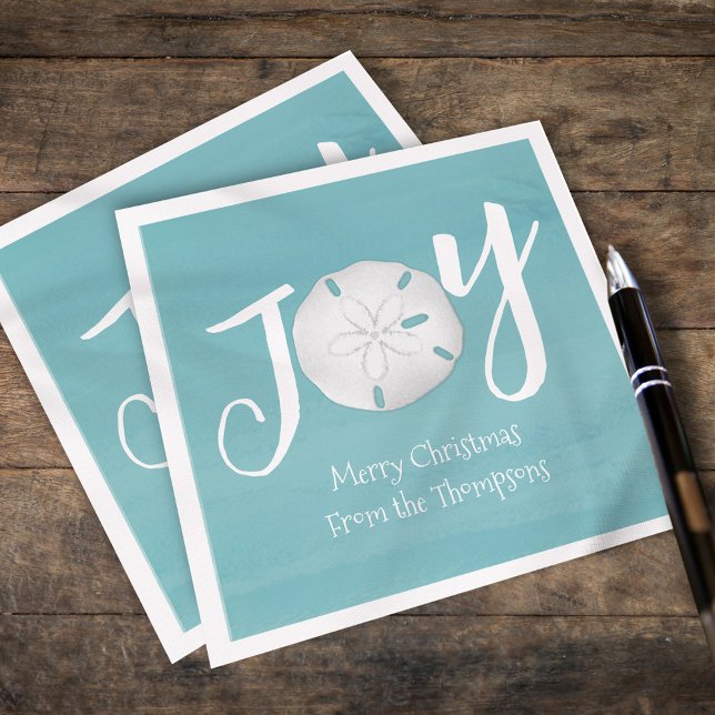 Guardanapo De Papel Feriado de Natal - Costela de Turquesa de Praia El (Holiday Christmas Joy Sand dollar cocktail napkins)