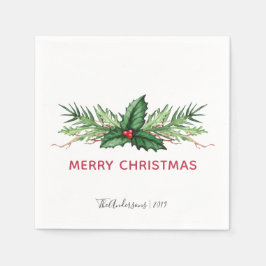 Guardanapo De Papel Feriado de Natal de Buquê Pintado Chic Red Holly