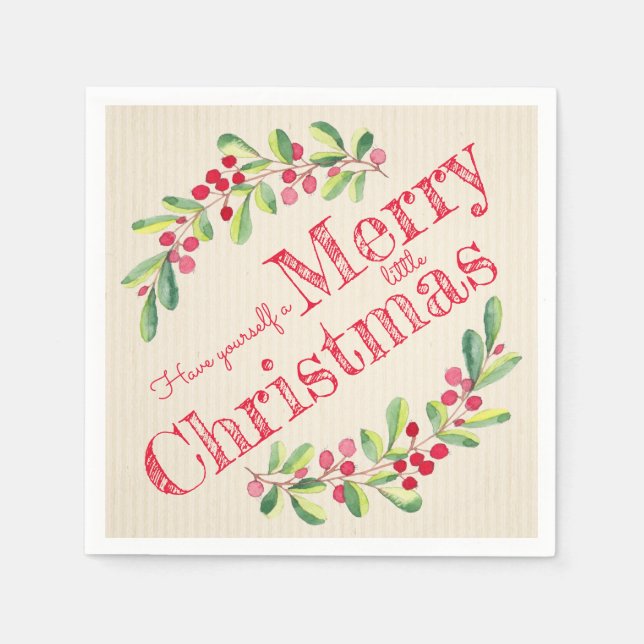 Guardanapo De Papel Feriado de Natal Elegant Holly e Berries (Frente)