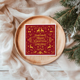 Guardanapo De Papel Feriado de Natal feliz com tipografia vermelha