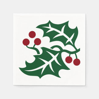 Guardanapo De Papel Feriado de Natal Green Holly e Red Berries