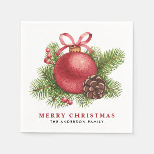 Guardanapo De Papel Feriado de Ornamento de Bola de Natal Vermelha com