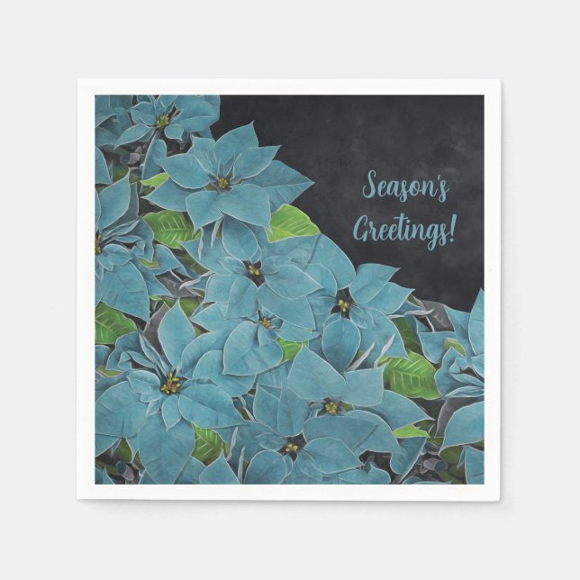 Guardanapo De Papel Feriado de Poinsettia Azul Não-tradicional (Frente)