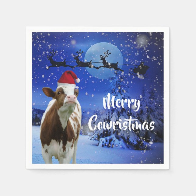 Guardanapo De Papel Feriado de Vaca dos Papais noeis de Natal felizes (Frente)