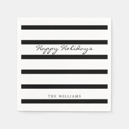 Guardanapo De Papel Feriado Feliz da Greve de Monograma Preto e Branco