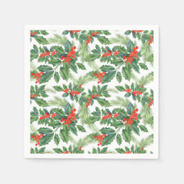 Guardanapo De Papel Feriado Floral de Natal Red Berries Green Holly