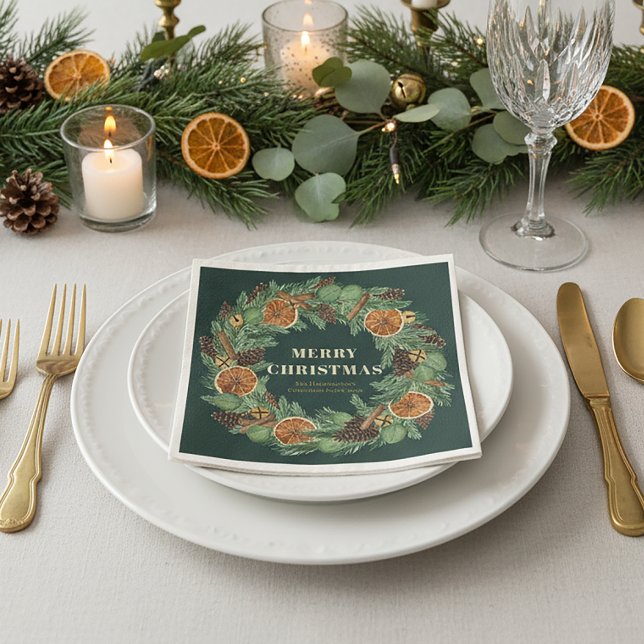 Guardanapo De Papel Feriado Verde de Pinheiros Laranja Secos Russos Fe (Criador carregado)