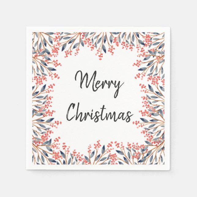 Guardanapo De Papel Feriado Vermelho de Aquarela Férias de inverno Fol (Frente)