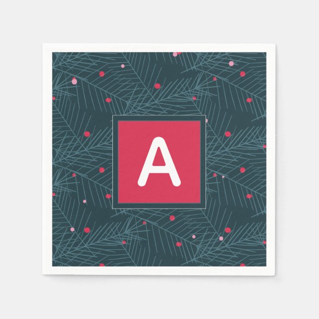 Guardanapo De Papel Feriado Vermelho do Monograma Personalizado de Nat (Frente)